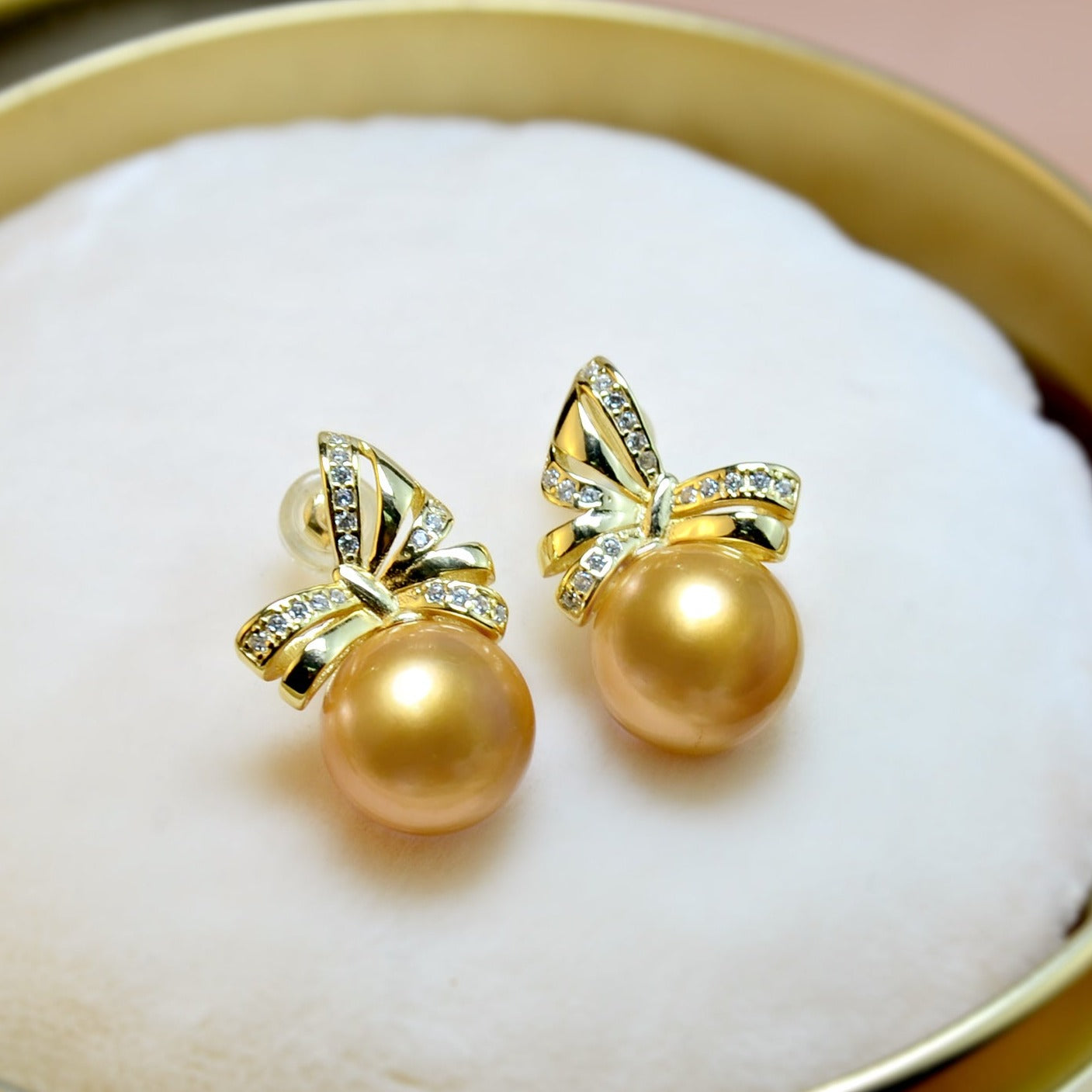Natural Champagne Pearl Stud Earrings