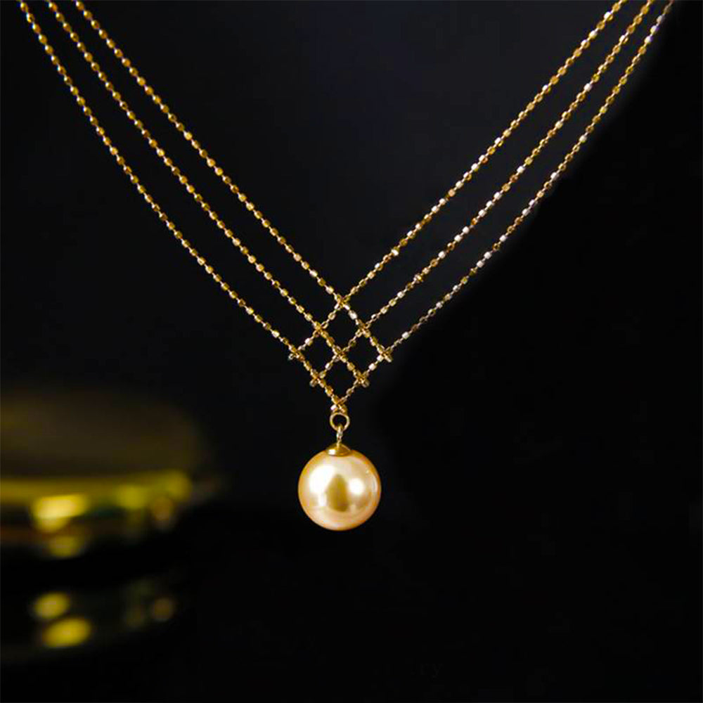 Natural Champagne Pearl Lace Necklace in 14k Gold