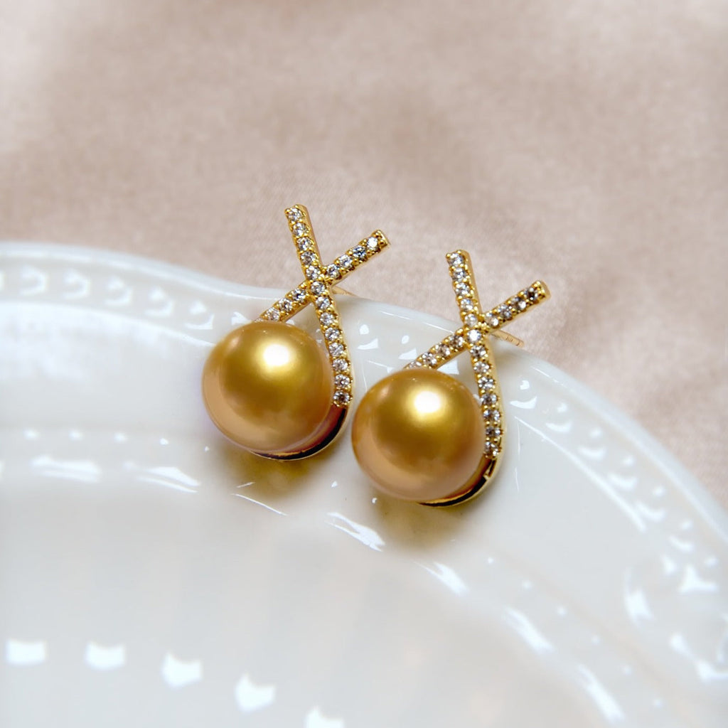 Natural Champagne Pearl Stud Earrings