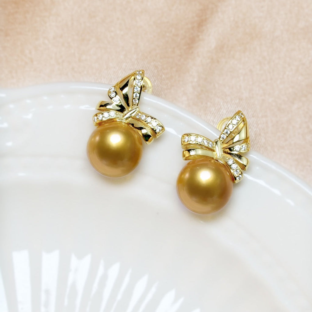 Natural Champagne Pearl Stud Earrings