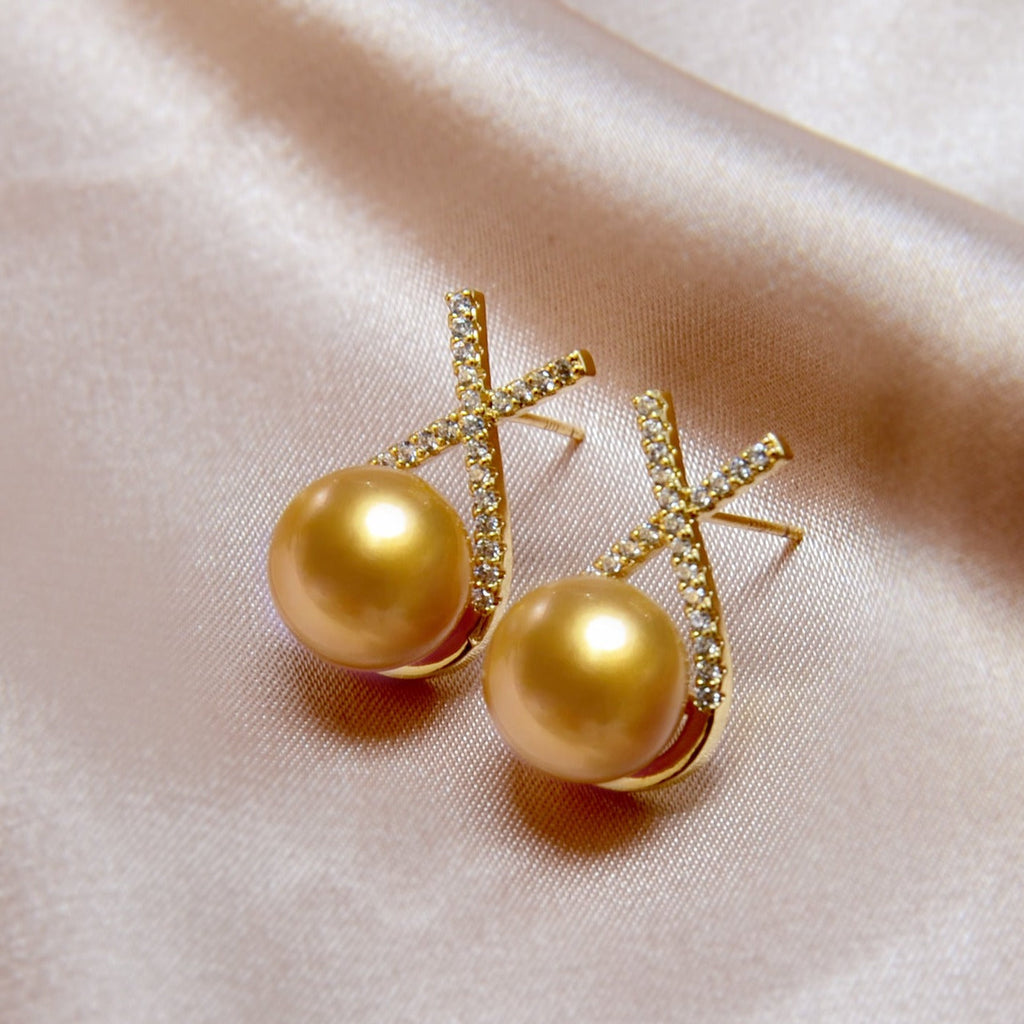Natural Champagne Pearl Stud Earrings