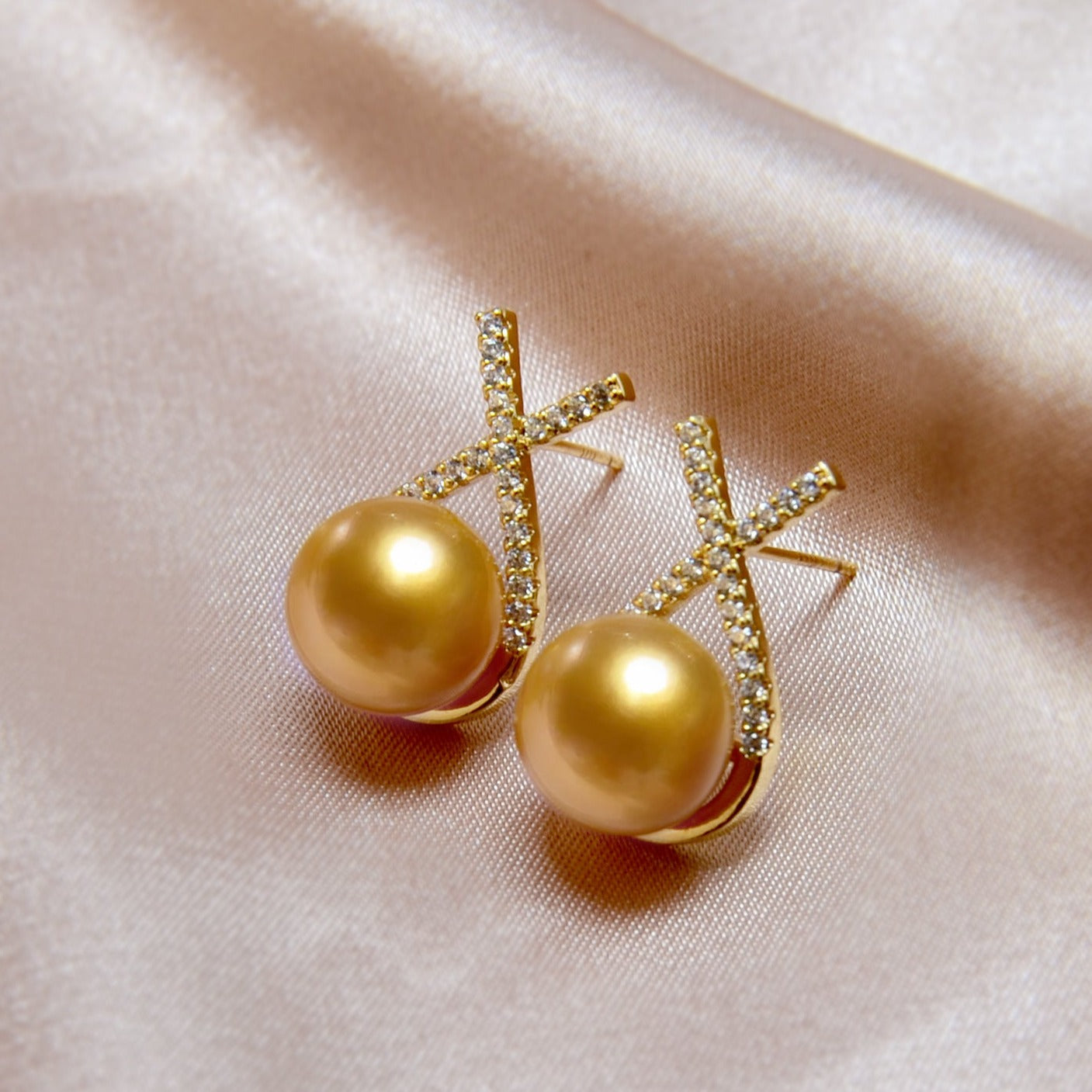 Natural Champagne Pearl Stud Earrings