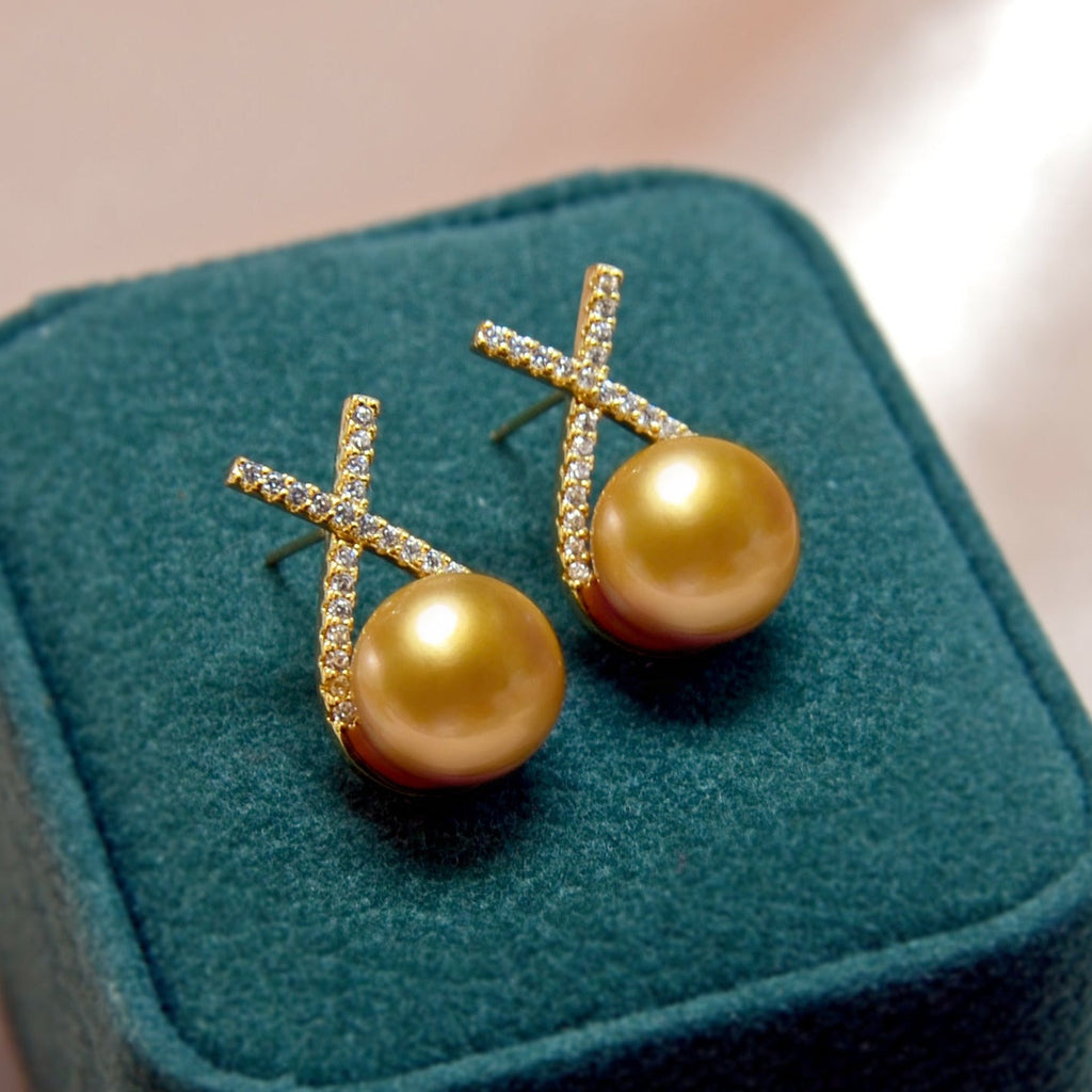 Natural Champagne Pearl Stud Earrings