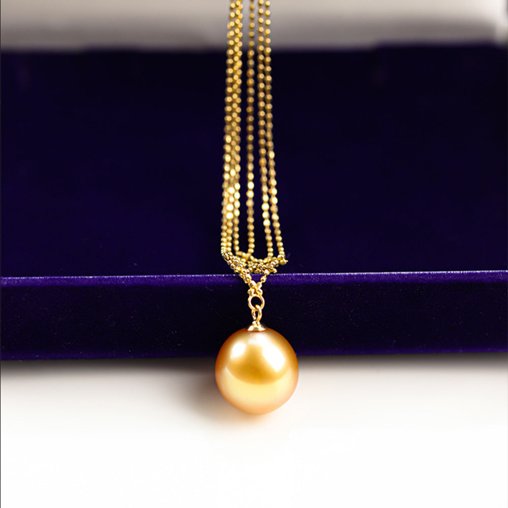 Natural Champagne Pearl Lace Necklace in 14k Gold