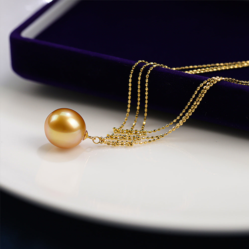 Natural Champagne Pearl Lace Necklace in 14k Gold