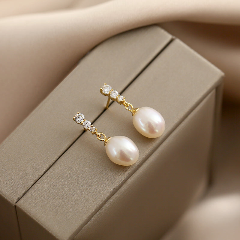 Freshwater Pearl & Lab Diamond Drop Earrings