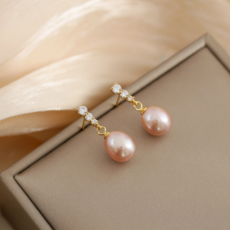 Freshwater Pearl & Lab Diamond Drop Earrings